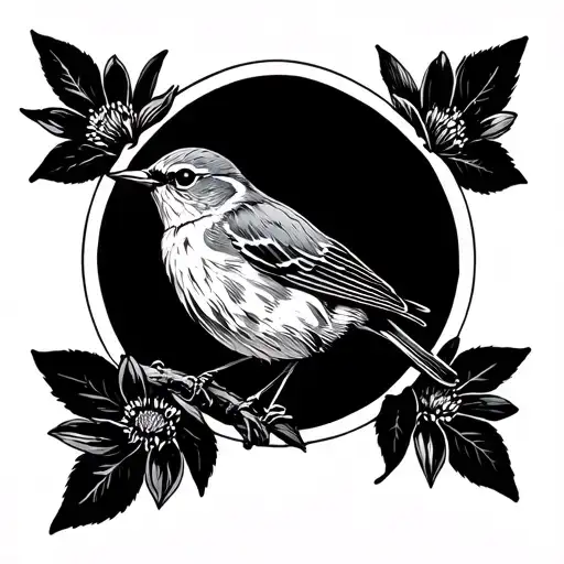 Forget Me Not Flowers With Small Robin