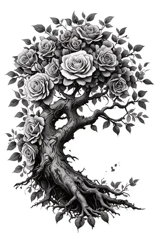 Tree Of Life Intertwined With Roses Growing