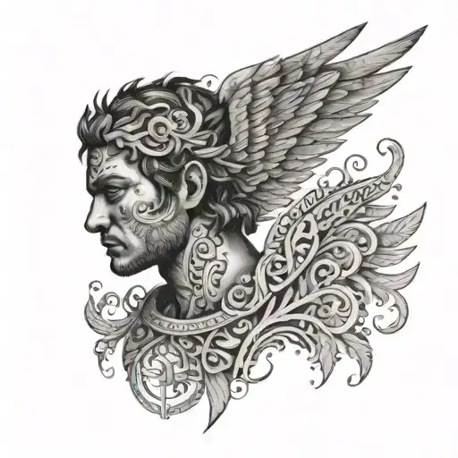 A Detailed Portrait Of Icarus With Intricate Greek Patterns In The Background