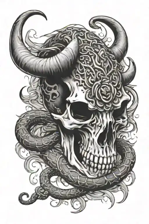 Bull Skull With Snake Wrapped