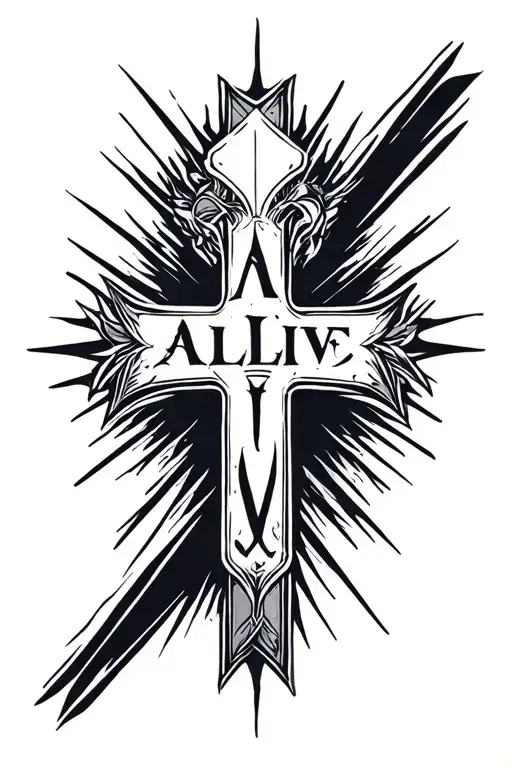 Cross With The Word Alive Written Vertically