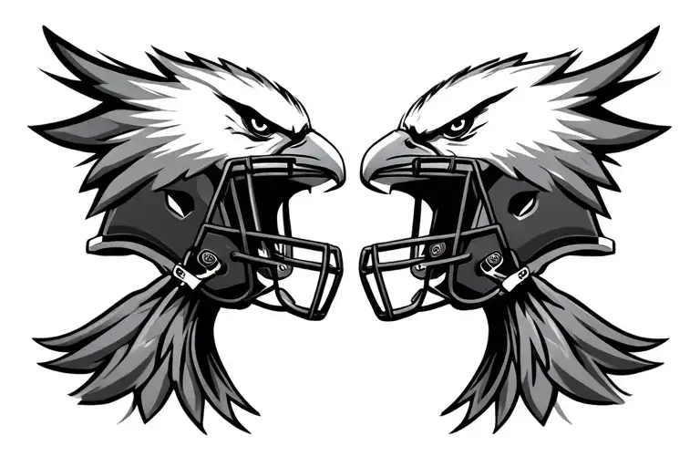 Two Eagles Football Helmets Facing Each Other