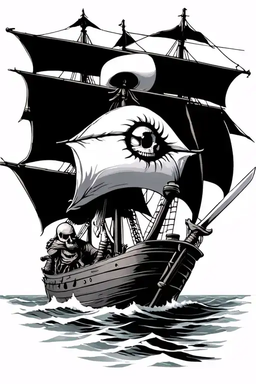 One Eye Skeleton Pirate Driving A Ship While Holding A Sword Realism