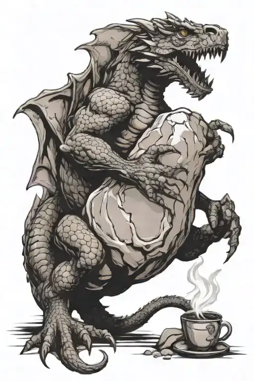 Orborous Dragon Sisyphus Pushing A Rock Inside As A Coffee Stain On Napkin