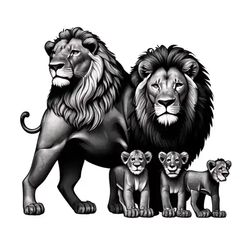 Lion With Its Cubs