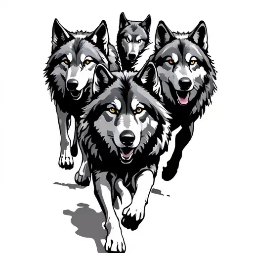 Five Wolf Pack Running