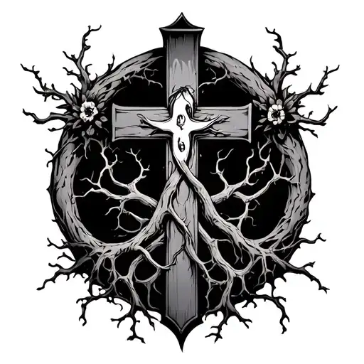 Poison Tree Growing Around A Cross Intertwined Feminine
