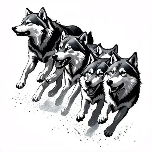 Five Wolf Pack Running