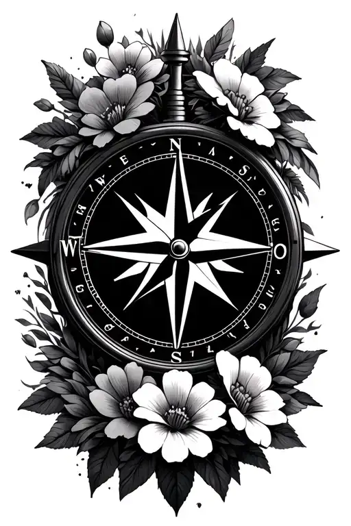 Compass With Flowers Surrounding