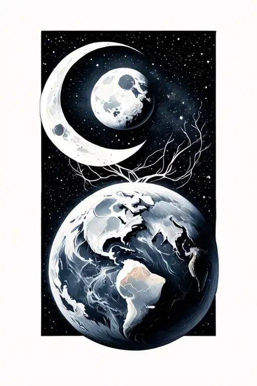 Moon And Eart Connected With Each Other