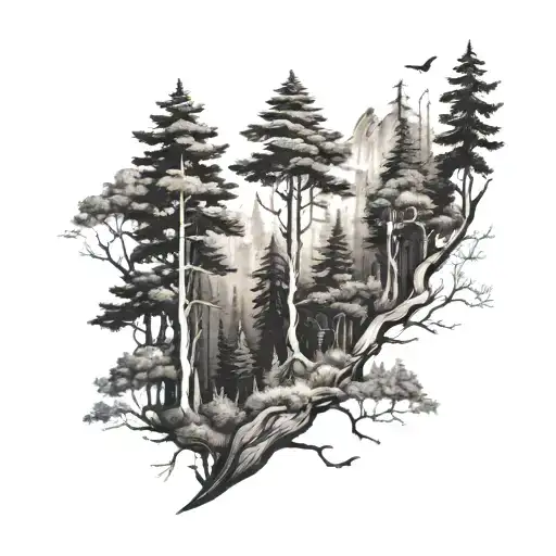 Forest Scene With Tall Trees