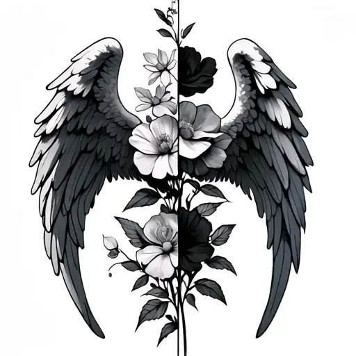 Angel Wings With Half Being Flowers Growing