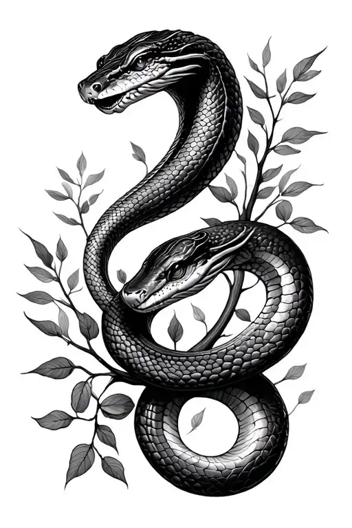 Snake And Nature Elements Like Trees