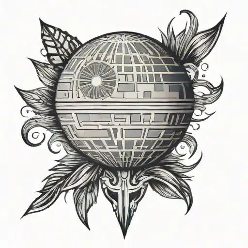 Death Star And Tribal Tattoo On Arm