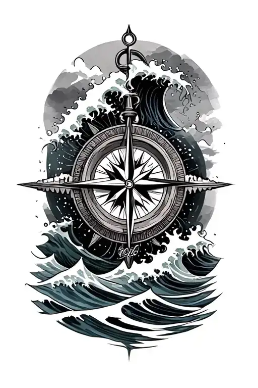 Sleeve Featuring Nautical Compass Waves