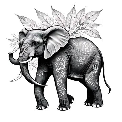 Elephant And Elephant Leaves Intertwined