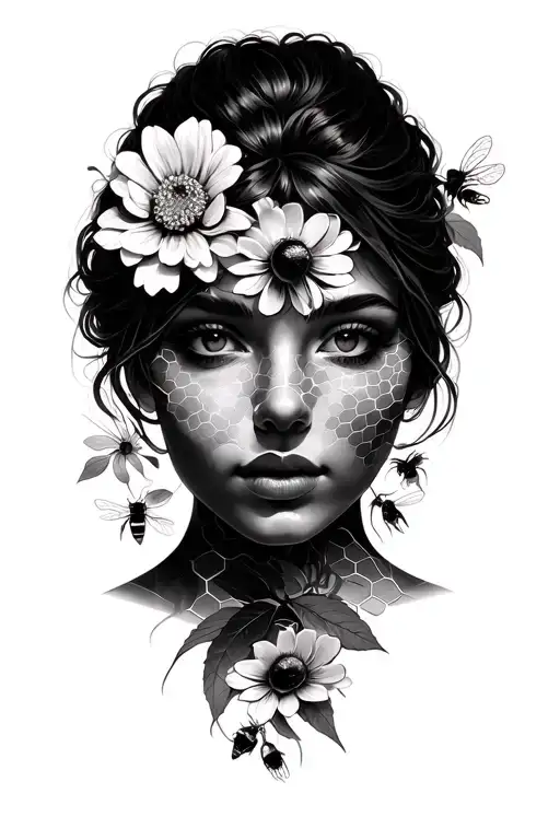 Honeycomb Bees Flowers Woman Face