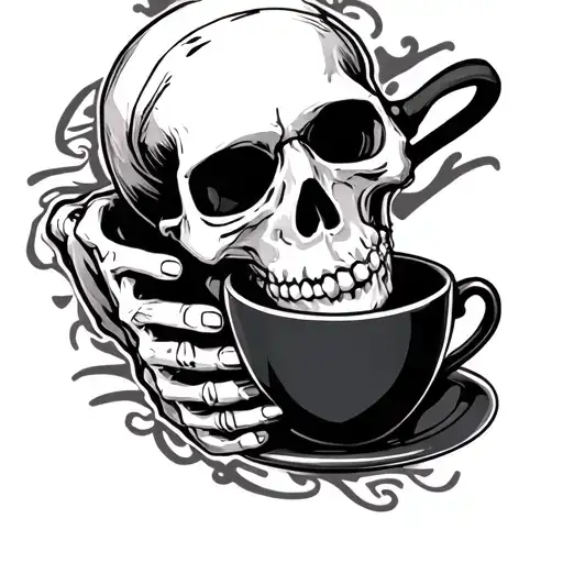 Skeleton Holding Espresso Cup