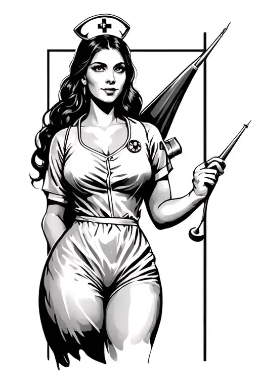 Nurse Holding Needle With Bat In Background Black