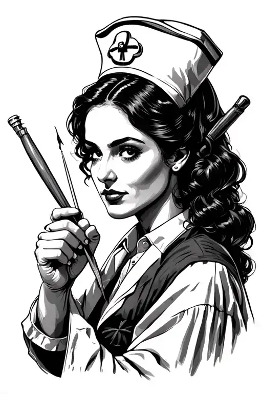 Nurse Holding Needle With Bat In Background Black