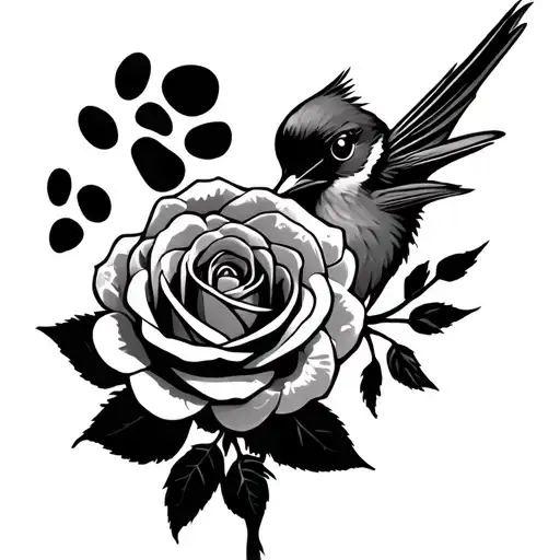 Robin With A Rose And Paw Print