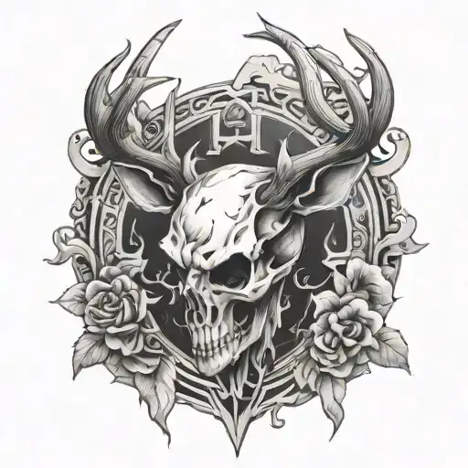 Skull Of A Deer With Aegis Rune In The Middle Of The Horns