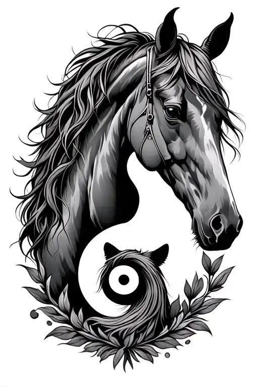A Beautiful Horse And Dog Intertwined In A Yin-yang Symbol