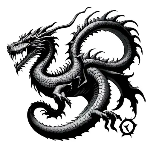 Aggressive Sea-dragon With Snake-like Scales And The Leviathan Symbol