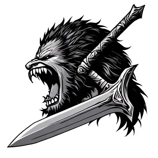 Head Of A Berserker Roaring With A Sword