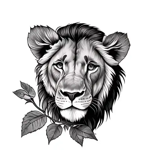 Rose Growing Over A Lion Pup