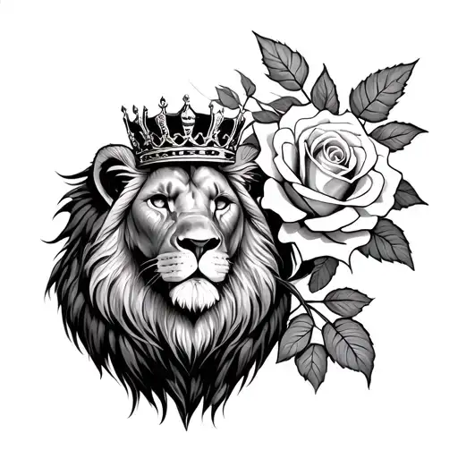 Rose Growing Over A Lion Wearing A Crown