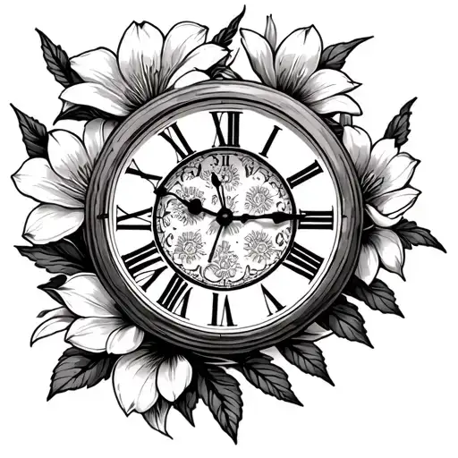 Hand Clock With Lili Flowers Surrounded