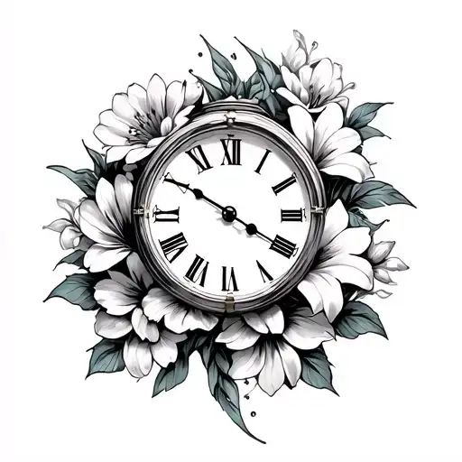 Hand Clock With Lili Flowers Surrounded