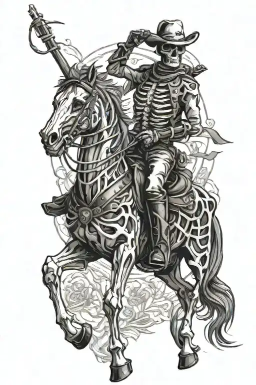 Skeleton Cowboy On A Skeleton Horse