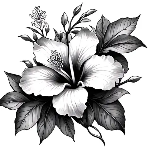 Hibiscus Flower And Orchid Flower Intertwined