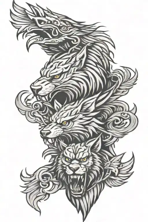 Eagle Claws And Wolf And Spartan Warrior And Tiger Head