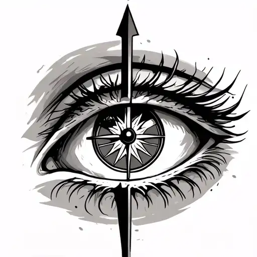 Tattoo Of An Eye With A Compass Inside And An Arrow Pointing Up