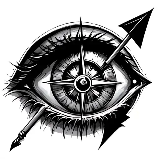 Tattoo Of An Eye With A Compass Inside And An Arrow Pointing Up
