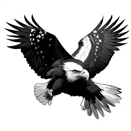 American Flag With Bald Eagle Flying