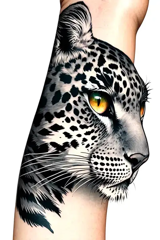 Brown Greeny Eye Next To A Black Leopard Eye On Forearm Horizontally