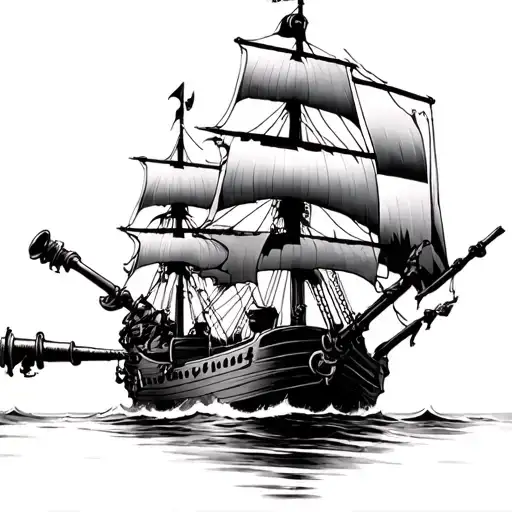 Pirate Ship Shooting Cannons