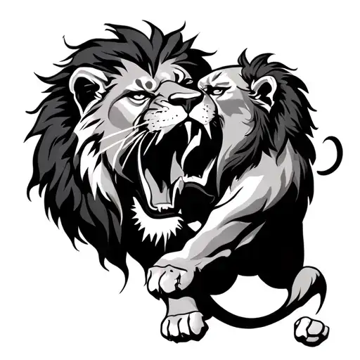 Lion Biting Each Other's