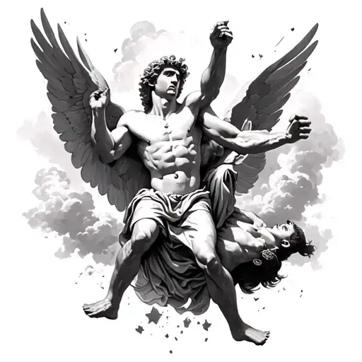 Greek God Helios Ripping Apart Icarus Falling From Sky