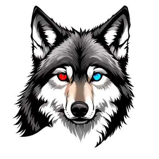 Winter Wolf With One Red Eye And One Blue Eye