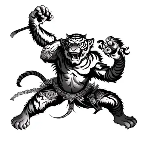 Chinese Tiger Warrior Fighting Monkey