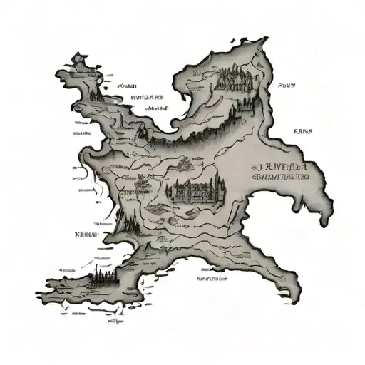 An Ancient Map Of Middle Earth With A Subtle Silhouette Of A Wolf