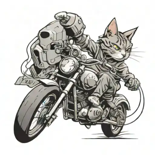 A Cat With Boxing Gloves Riding A Motorcycle Through An Anime-inspired Cityscape