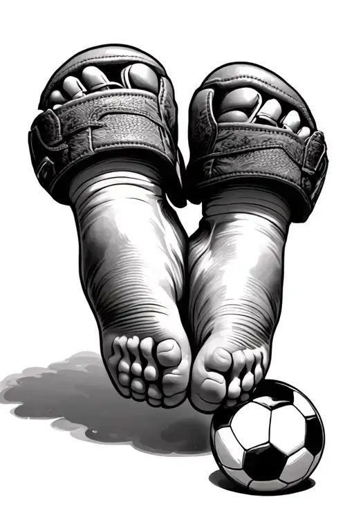 Baby Feet With Soccer Ball With A Whole Neighborhood