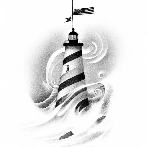 Lighthouse With Waves And Shining Light