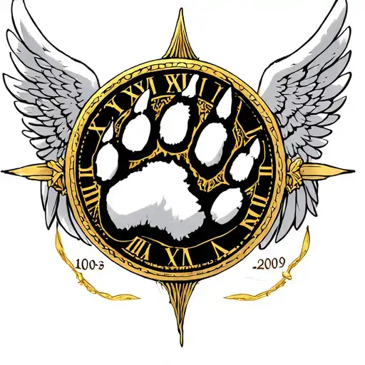 Roman Numerals 10-30-2009 And Golden Retiever Paw With Angel Wings Around It